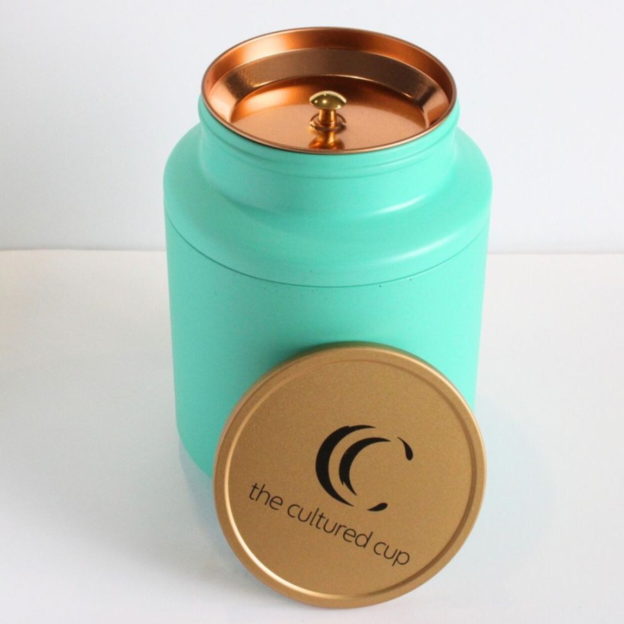 Tea The Culture of Tea Storage | Cultured Cup Tin, Turquoise With Gold Lid