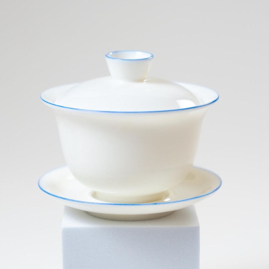 Tea The Culture of Tea Preparation | Gaiwan, White Porcelain, Hand-Painted Blue Detail